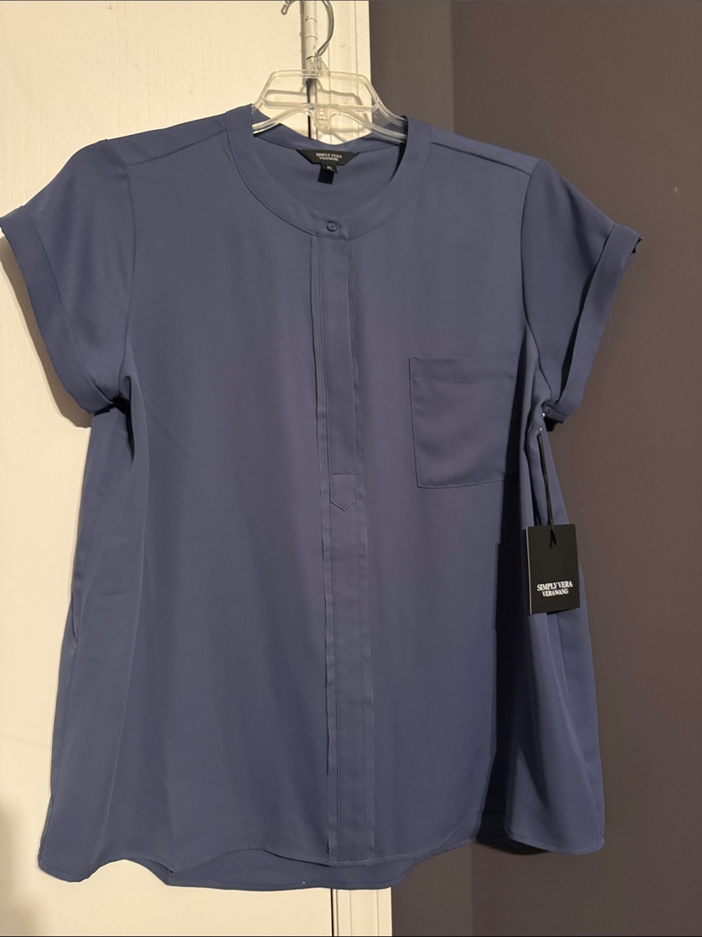 Simply Vera - Indigo Short Sleeve Button-Front Blouse in Periwinkle Blue